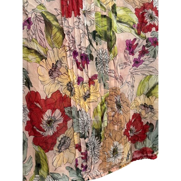 Guess Womens Pleated Long Sleeve Blouse Medium Multicolor Floral Print - Picture 3 of 5